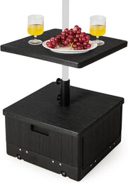 Base per Ombrellone, con Tavolino e Sacca Ponderata, Supporto per Ombrellone 45L, 67 kg di Sabbia, Vassoio, Ruote, per Ombrellone 38 mm/48 mm (Nero)