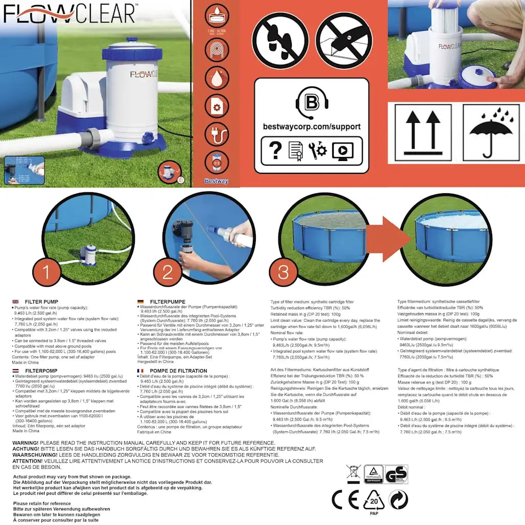 Bestway Pompa con Filtro per Piscina Flowclear 9463 L/h 92813