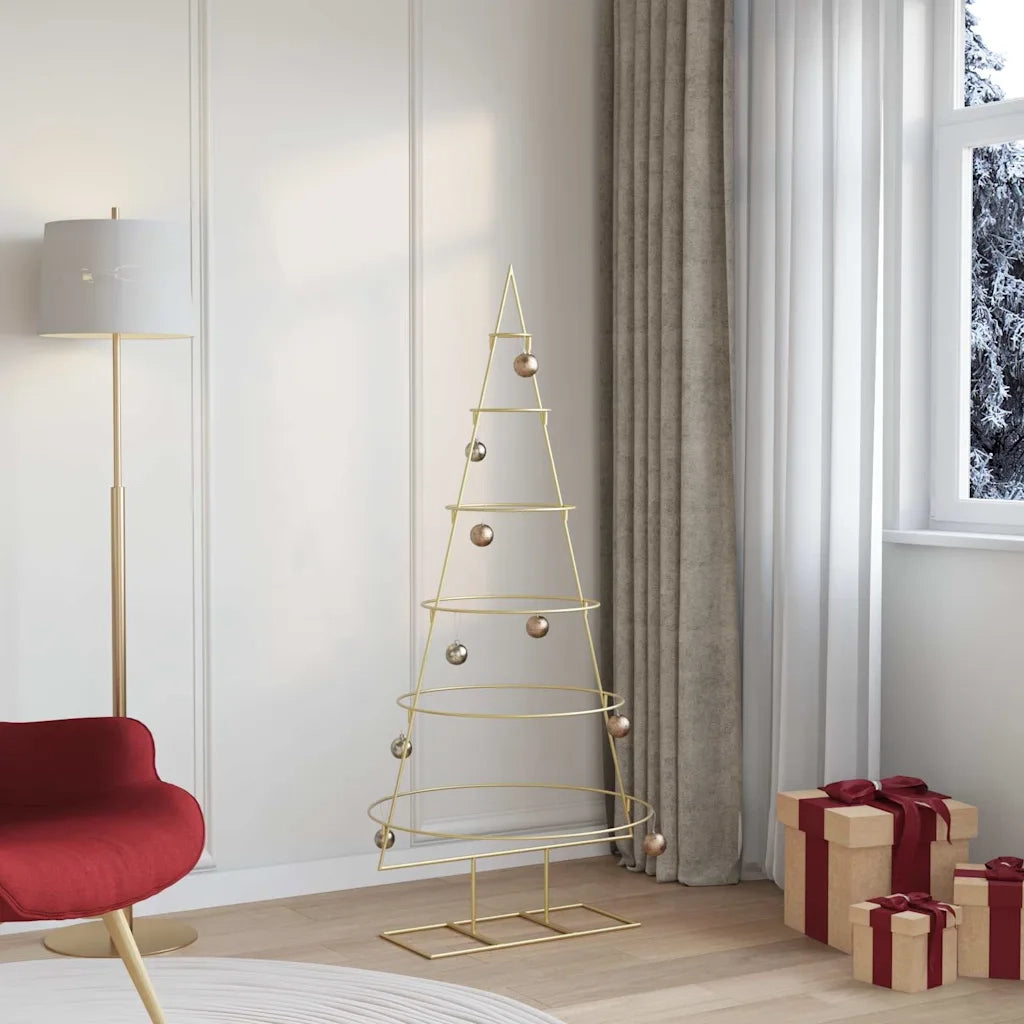 Albero di Natale | Decorazioni natalizie in metallo con supporto Oro 148 cm