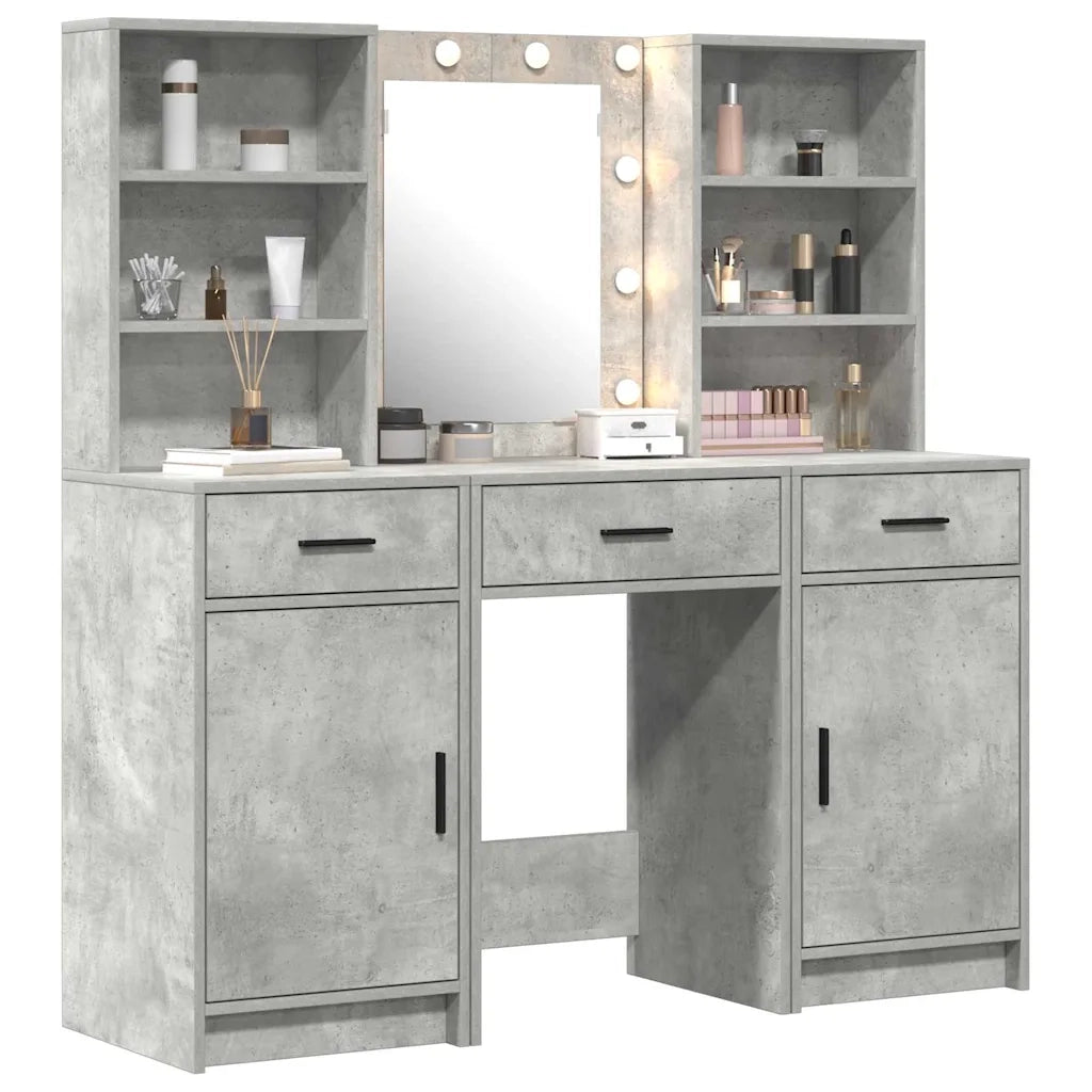 Set da tavolo da trucco con LED con porta 3 pcs Grigio cemento 3334293