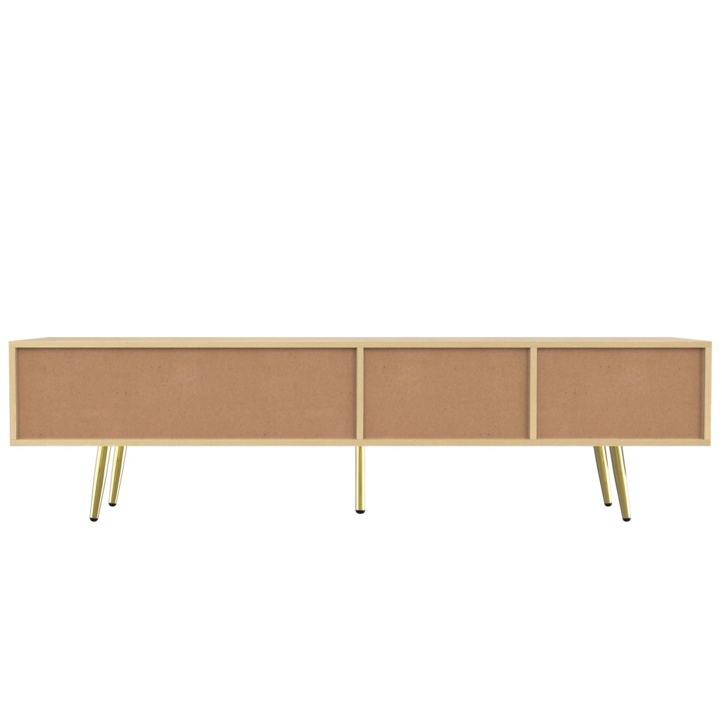 Mobile TV 160x36x42 cm; design a rilievo con 2 cassetti; MDF e truciolare; colore naturale
