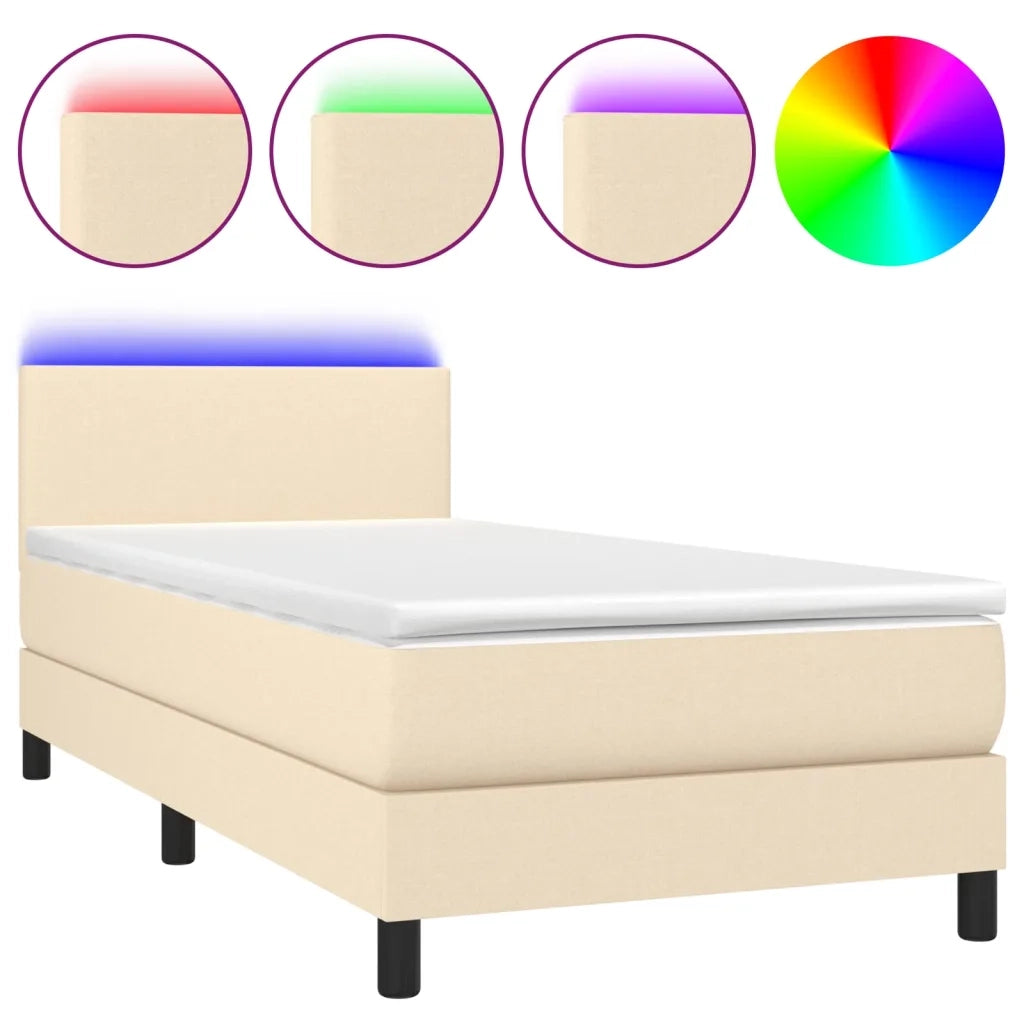 Letto a Molle con Materasso e LED Crema 80x200 cm in Tessuto 3132954
