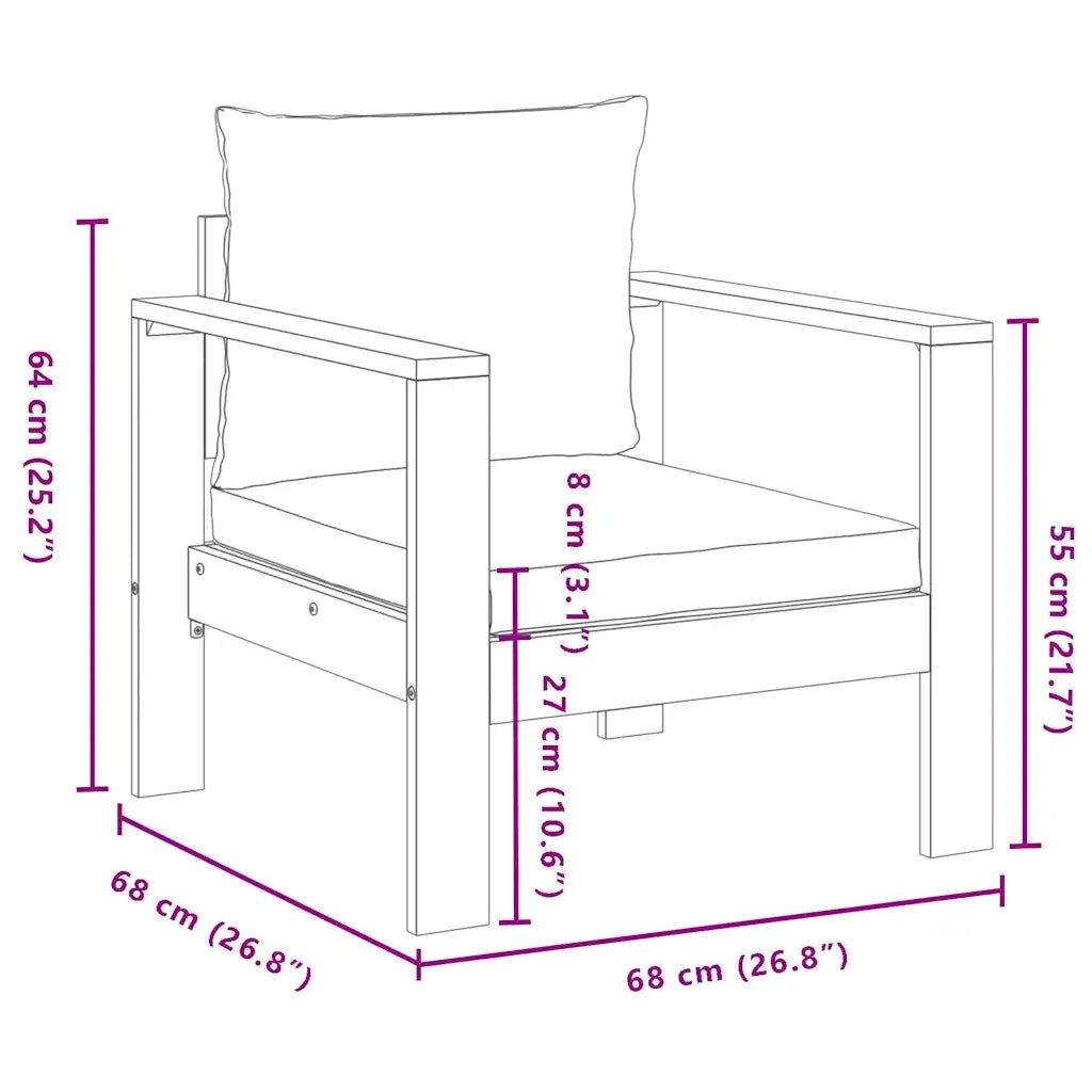 Sedia da Giardino con Cuscini in Legno Massello di Acacia CFW4192812