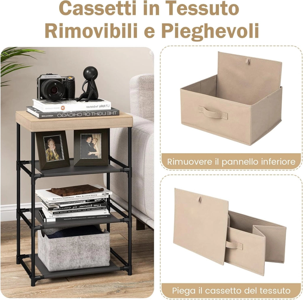 Cassettiera in Tessuto, Mobile con 3 Cassetti e Struttura Robusta in Metallo, Armadio per Camera da Letto, Soggiorno, Ingresso, 40 x 30 x 62 cm (Caffè)