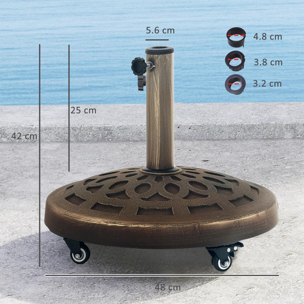 Base per Ombrellone in Resina da 21 kg Rotonda con Ruote e Freni, Bronzo