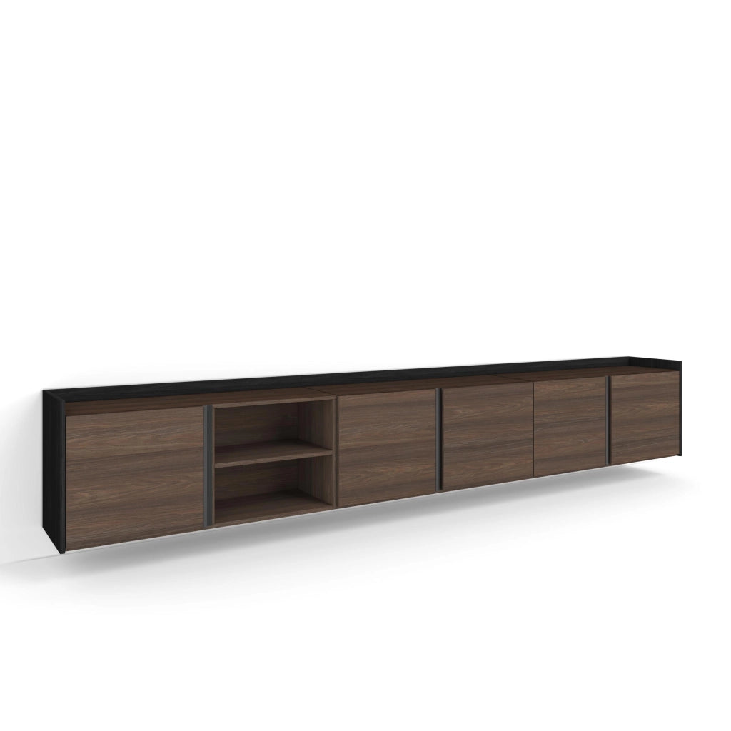 Mobile TV Soggiorno, 309x50x35 cm, Per TV fino a 80", Sospeso, da appendere, Rovere scuro e Nero