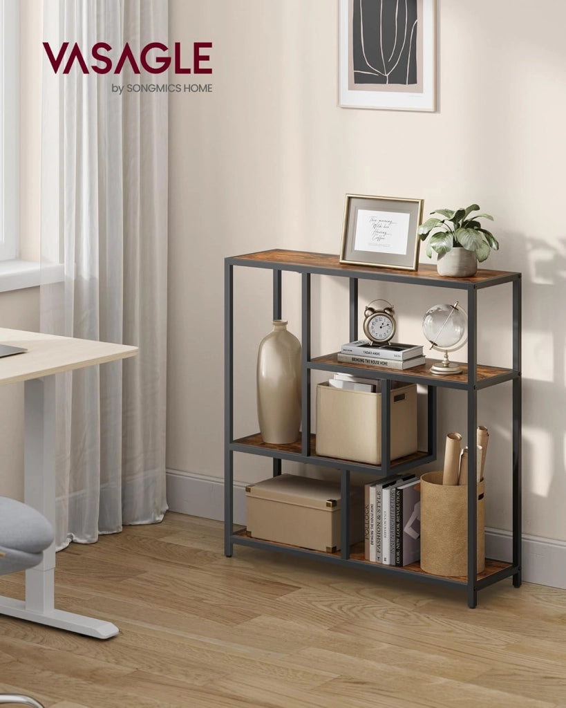 VASAGLE Libreria, Scaffale a 4 Ripiani, 30 x 100 x 103 cm, Scaffale Autoportante, per Soggiorno, Ufficio, Camera da Letto, Cucina, Marrone Vintage e Nero Inchiostro LLS134B01V1