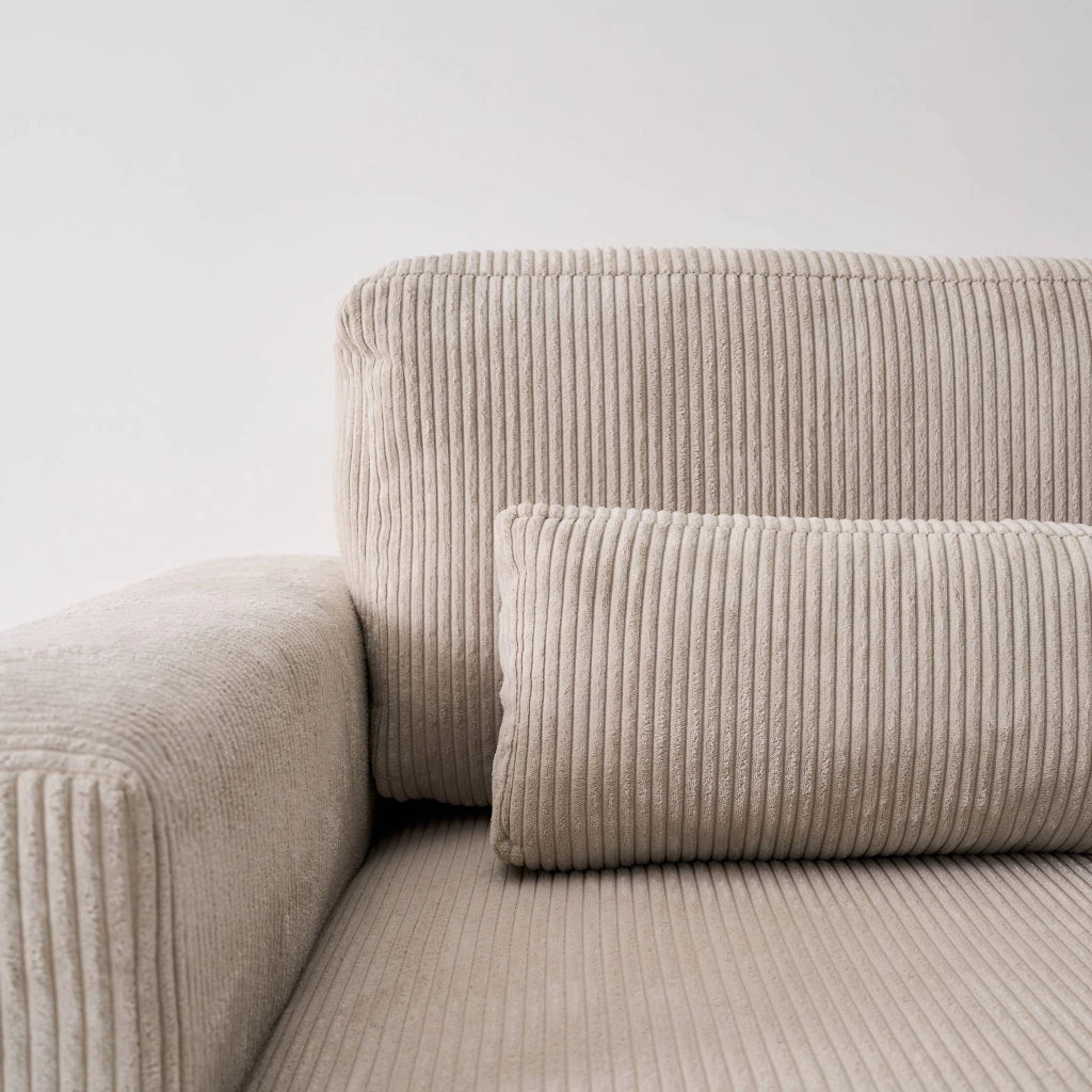 Divano letto angolare reversibile con contenitore in velluto a coste,