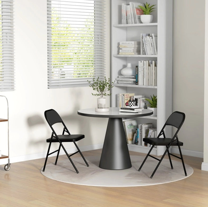 Sedia pieghevole 45x46x78 cm con seduta imbottita in metallo e pelle rigenerata nera