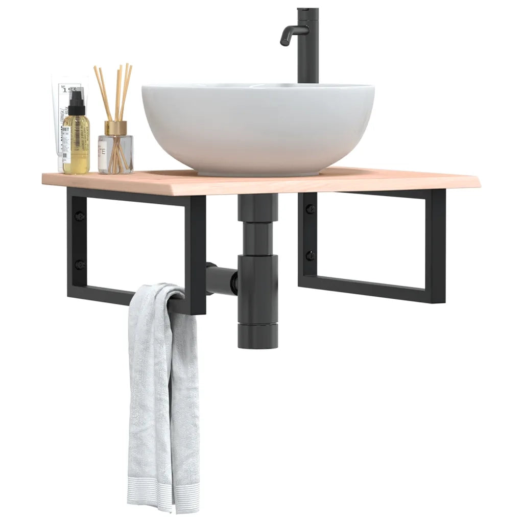 vidaXL Ripiano a Parete per Lavabo in Acciaio e Massello di Rovere