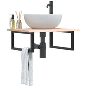 vidaXL Ripiano a Parete per Lavabo in Acciaio e Massello di Rovere