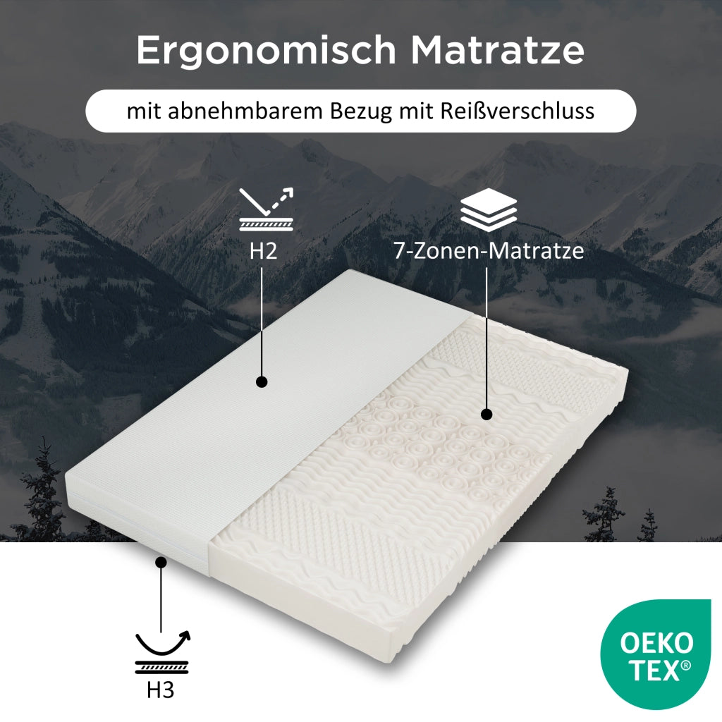 OKWISH Materasso in Schiuma Fredda 140×200 cm, Materasso Matrimoniale 7 Zone, H2 e H3, Fodera Lavabile 60 °C e Maniglie, senza Materasso