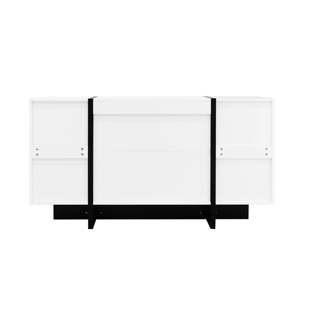 Credenza moderna bianca lucida e nera 150 cm con 2 ante e 4 cassetti