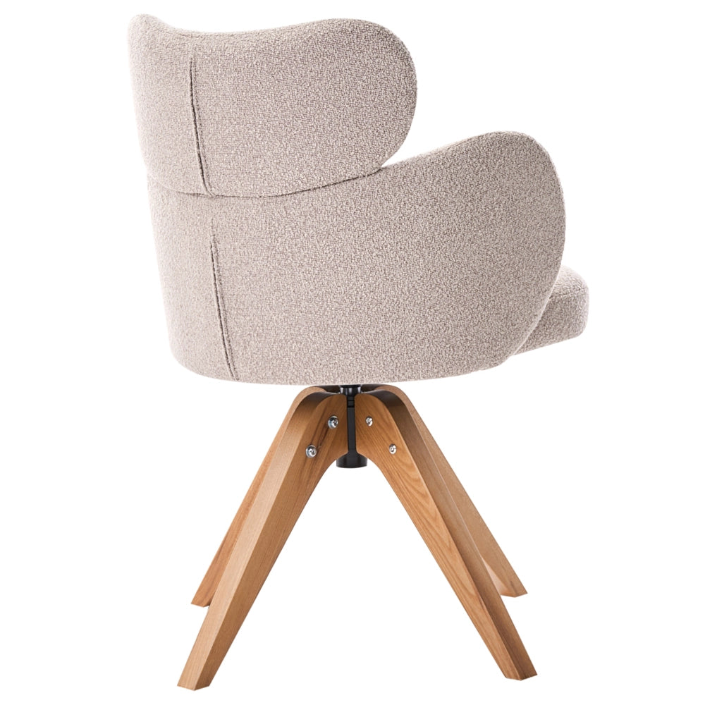 Sedia da pranzo girevole con schienale curvo in boucle beige stile scandinavo