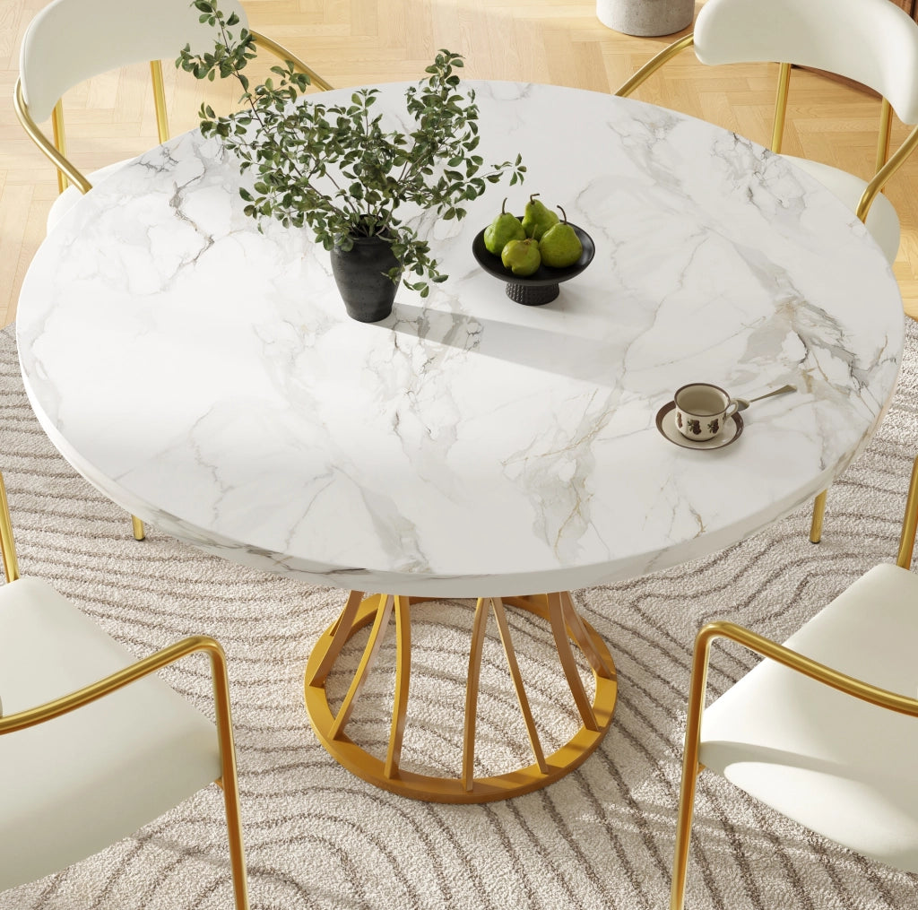 Tavolo da pranzo 80x80x76 cm in MDF e metallo; dorato