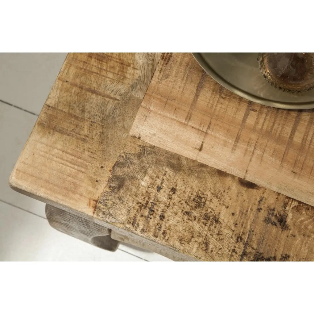 Tavolino basso LUNARA in legno massello di mango con piedi arcuati - tavolo quadrato design classico naturale