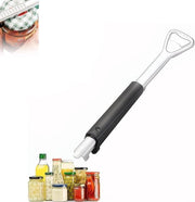 Opener per bottiglia multifunzionale in acciaio inossidabile con maniglia regolabile per anziani, con contenitore antislip per bottiglie di birra in dotazione.