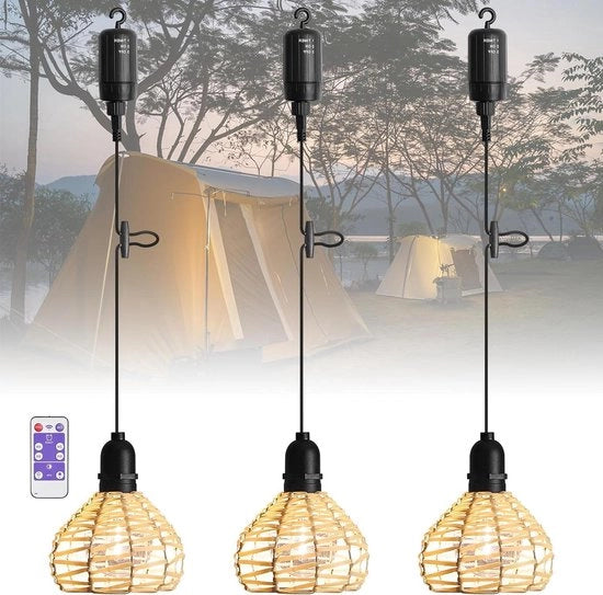 Lampada da Parete in Rotan per Esterno - Lampada da Terra con Luce Dimmerabile e Impermeabile - 3 Pezzi - Alimentazione a Batterie - Ideale per Giardino e Campeggio
