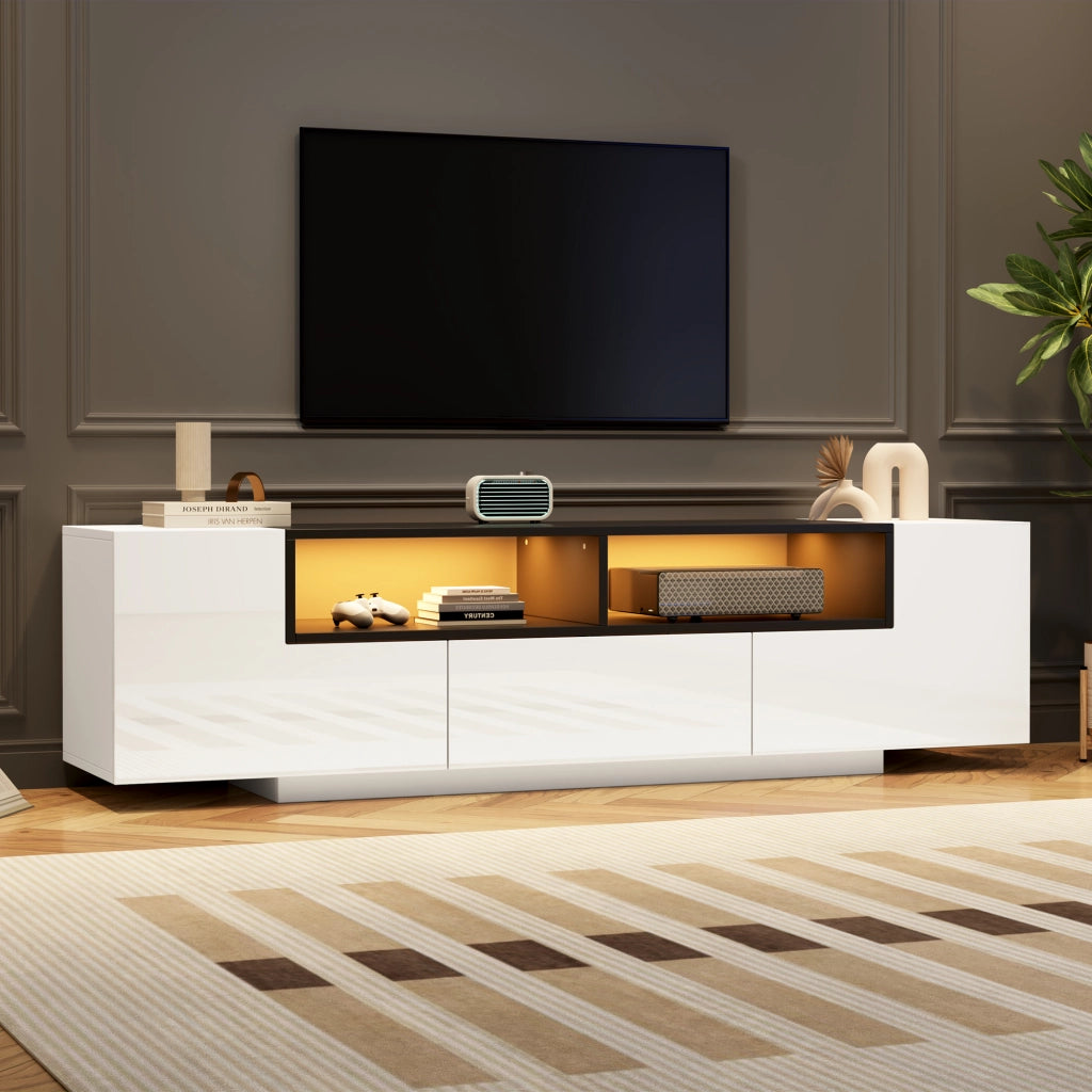 Mobile TV con LED; 2 vani a L; 1 cassetto e 2 vani aperti - 180 x 40 x 48 cm - bianco