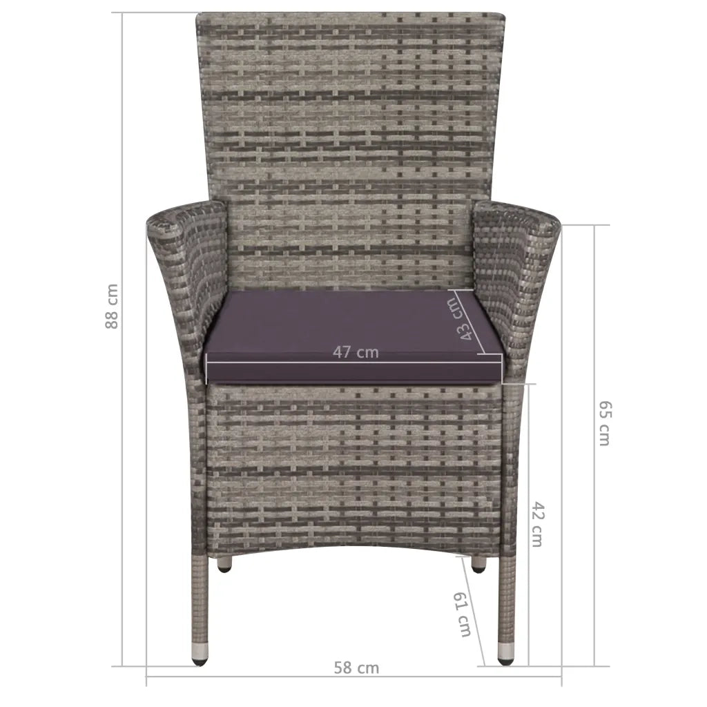 Set da Pranzo per Esterni 7 pz con Cuscini in Polyrattan Grigio 44071