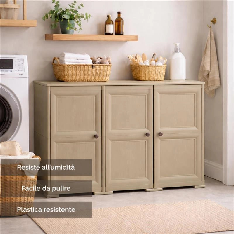 ARMADIO 3 ANTE TALPA 118X43X85,5 CM CON PUNTALI E ANTE EFFETTO LEGNO – MOBILE CONTENITORE SALVASPAZIO PER ZONA GIORNO