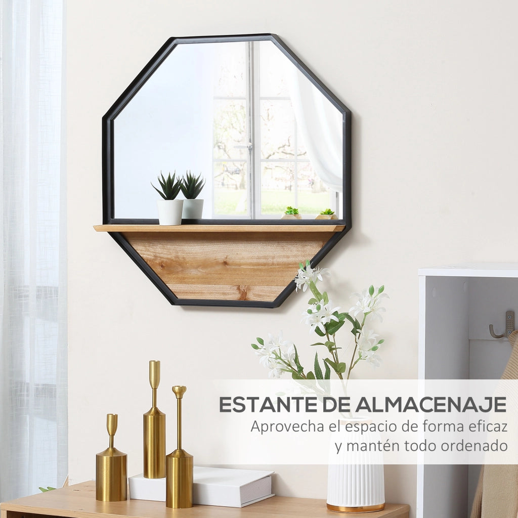 Specchio Ottagonale con Ripiano ¨C Zephmum ¨C Nero 61x61 cm