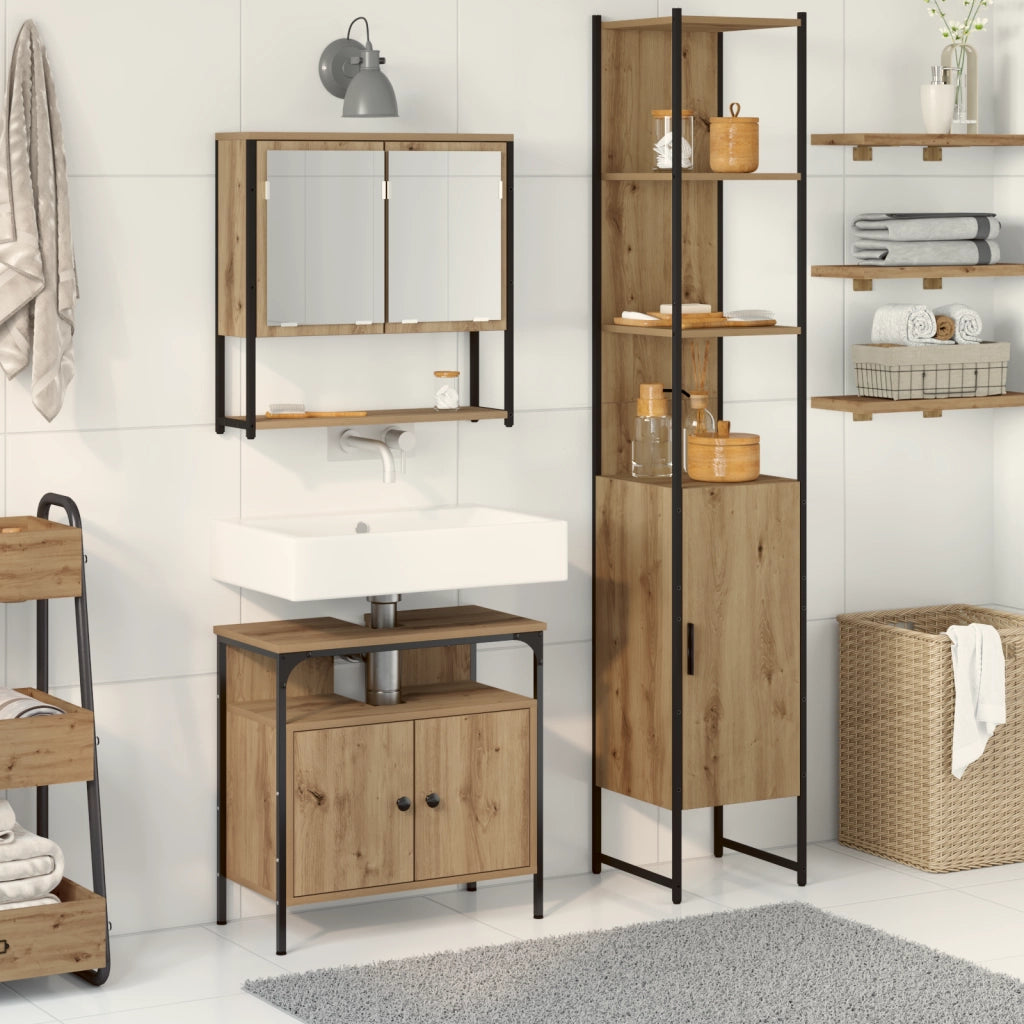 Set di mobili da bagno 3 pezzi in legno ingegnerizzato rovere Artisan