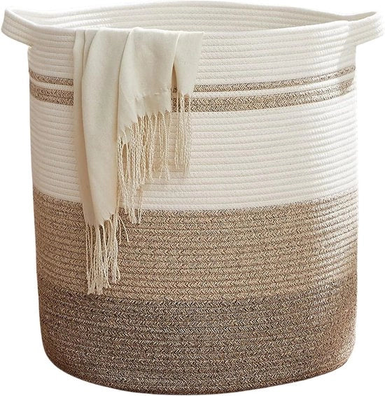 Cestino di vimini - Grande contenitore per bucato - Cestino con maniglie - Cestino per coperte e cuscini - Giallo - 45x50CM