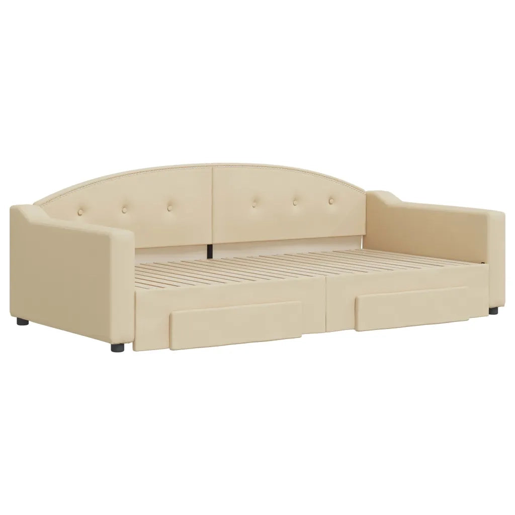 Divano letto | Sof¨¤ letto | Letto singolo Estraibile con Cassetti Crema 100x200cm in Tessuto