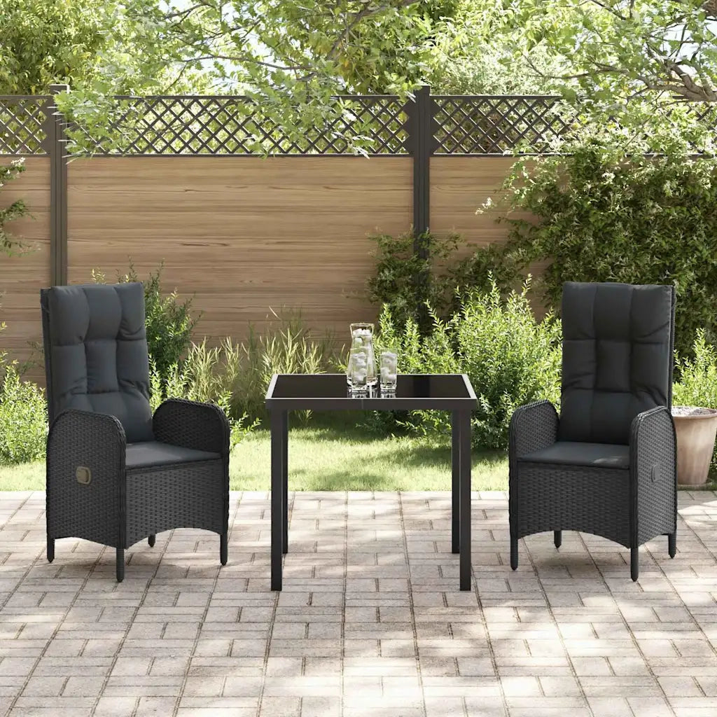 Set da Pranzo per Giardino con cuscino 3 pcs Nero polyrattan