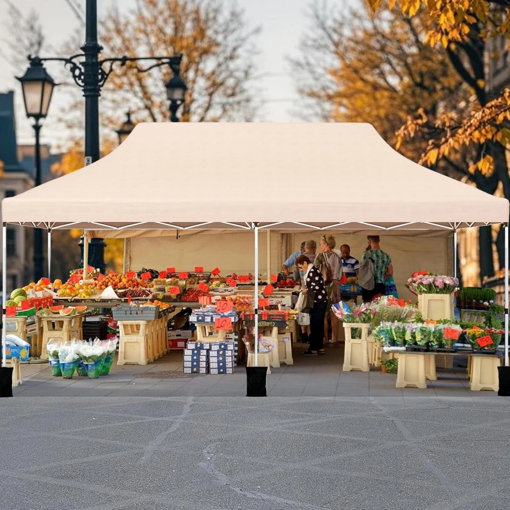 Gazebo Pieghevole da Giardino 3 x 6m, Gazebo Pop-up con Borsa da Trasporto, Regolabile in Altezza, per Feste (Beige)