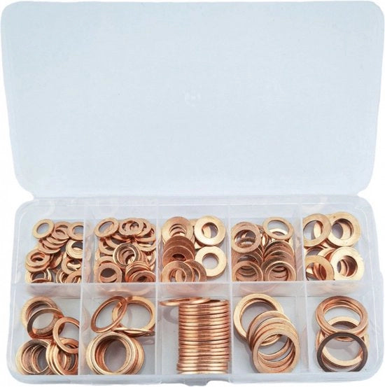200 pezzi - Anelli di raccordo in rame - anelli di guaina - anelli di rame verniciati in rame - Set di anelli di raccordo in rame piatto - Con fissaggi a vite a passo 1,5 mm (M5 M6 M8 M10 M12 M14) - anelli di raccordo in rame