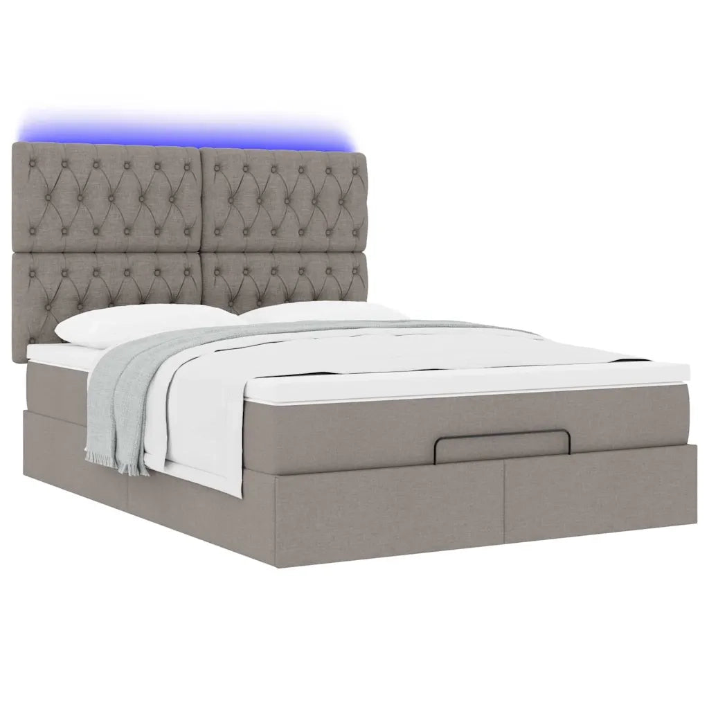 Struttura Letto Pouf con Materasso Tortora 140x190 cm Tessuto 3314090