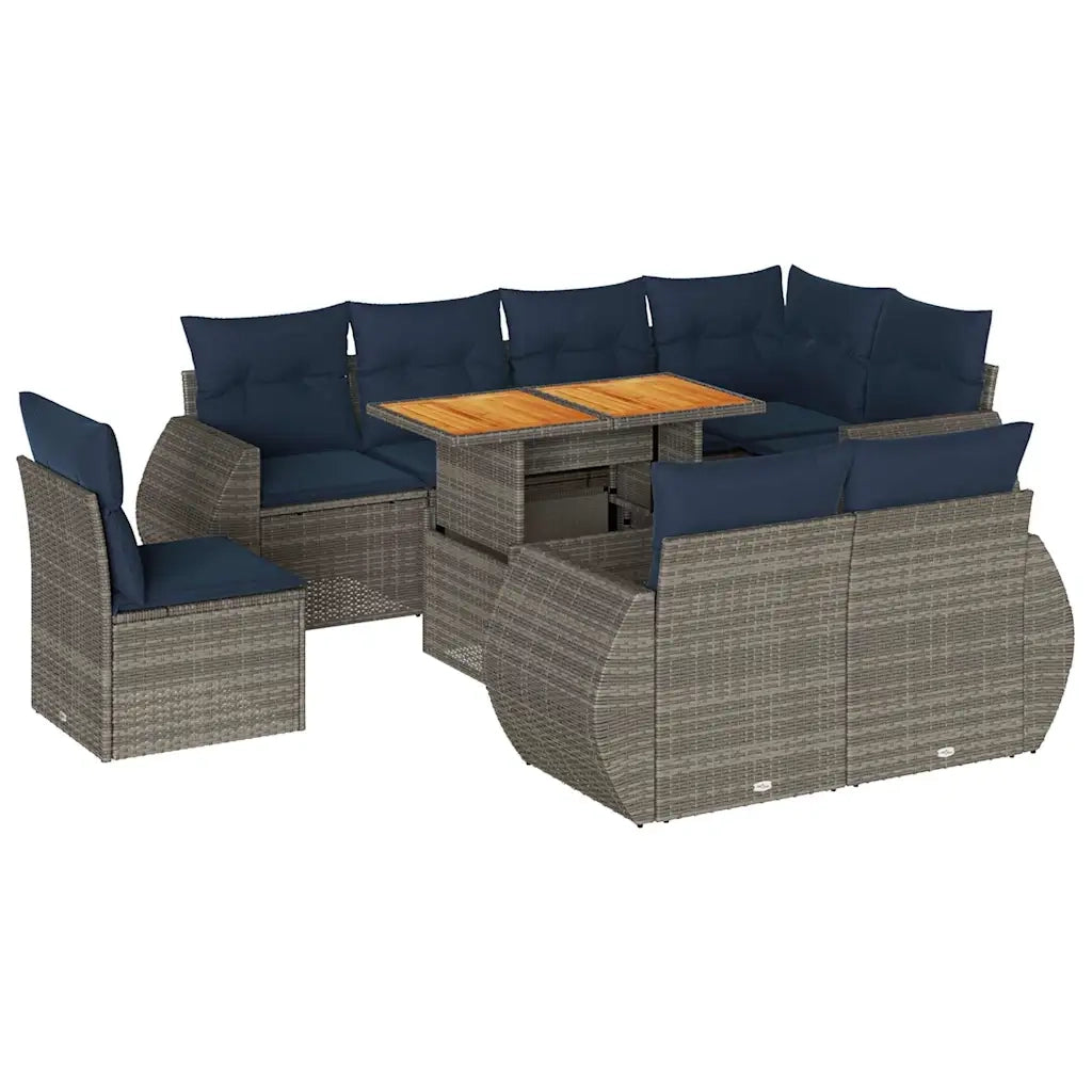 vidaXL Set Divano da Giardino 9 pz con Cuscini Grigio in Polyrattan