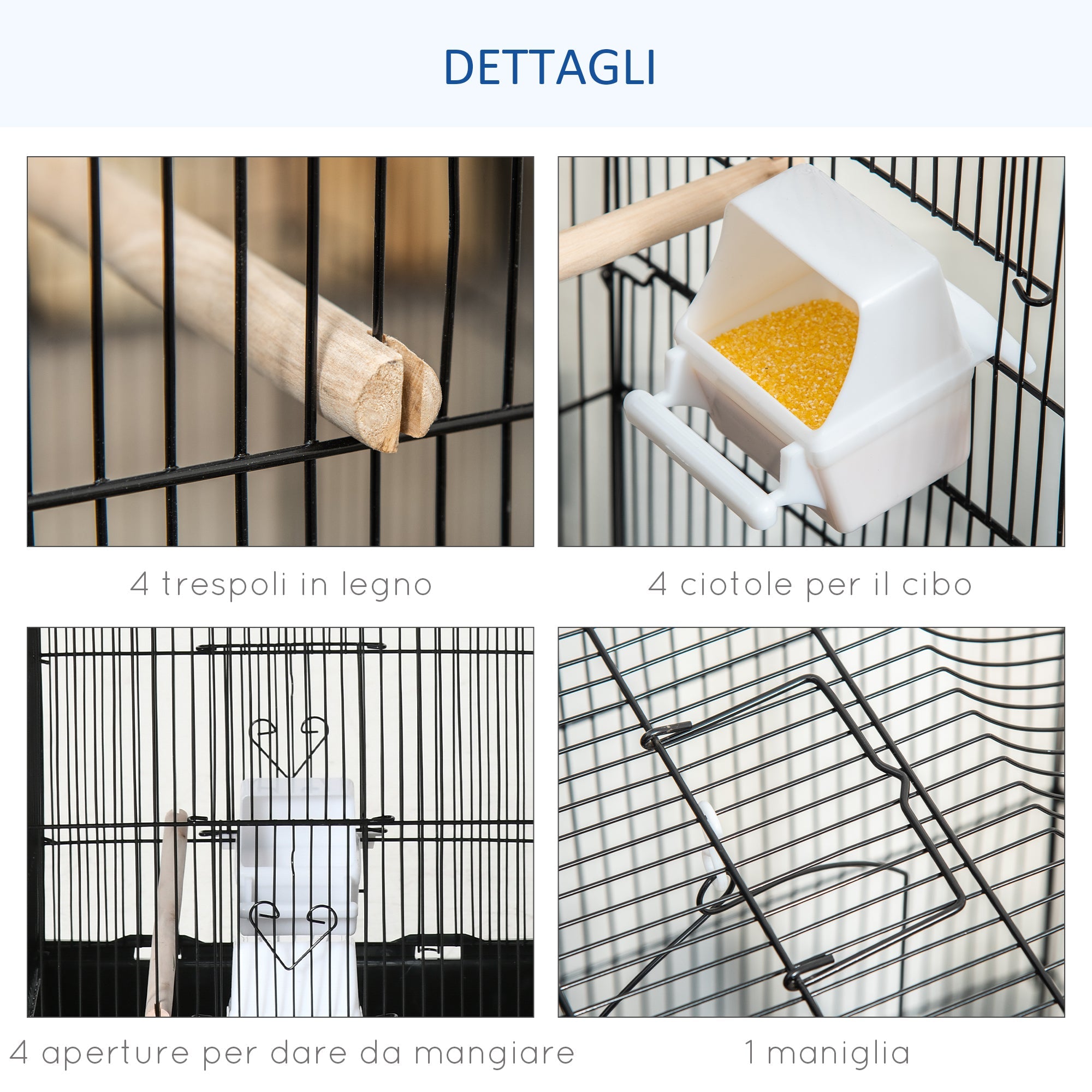 Voliera Gabbia per Uccelli 46,5x35,5x92 cm in Metallo e Plastica Nero