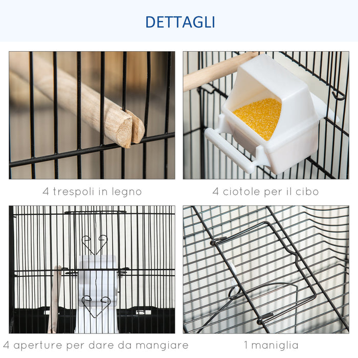 Voliera Gabbia per Uccelli 46,5x35,5x92 cm in Metallo e Plastica Nero