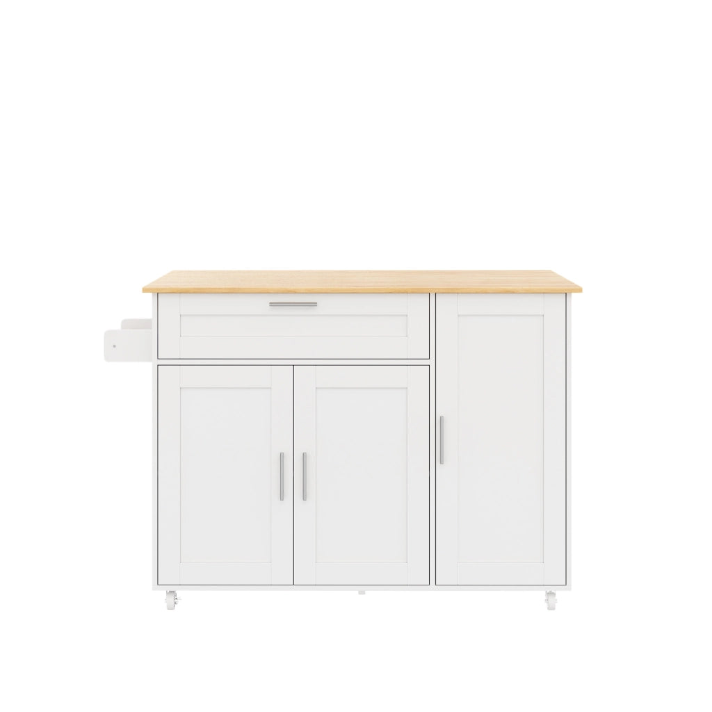 Carrello da cucina mobile con piano ribaltabile, 132,5x44(70)x90 cm, bianco/naturale, con ampio spazio contenitivo