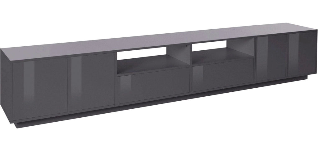 Mobile TV 4 Ante 2 Cassetti 260x41,4x46 cm Bloom Grigio Antracite Laccato Lucido