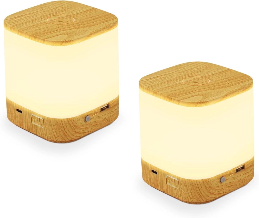 ZMH Lampada da tavolo LED wireless effetto legno touch dimmerabile USB ricaricabile 1800mAh 3 temperature colore