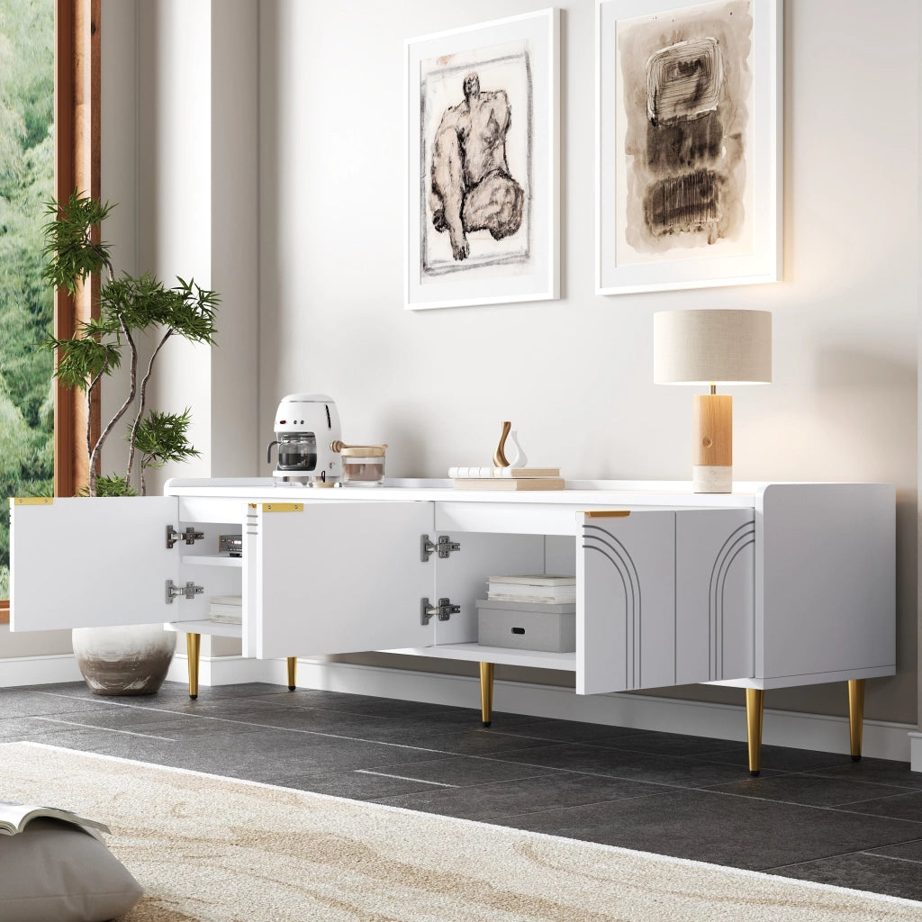 Mobile TV con 2 Ante e Scomparti; Passacavi; Design Scultoreo 3D; in MDF; Bianco; 170??35??47;5 cm