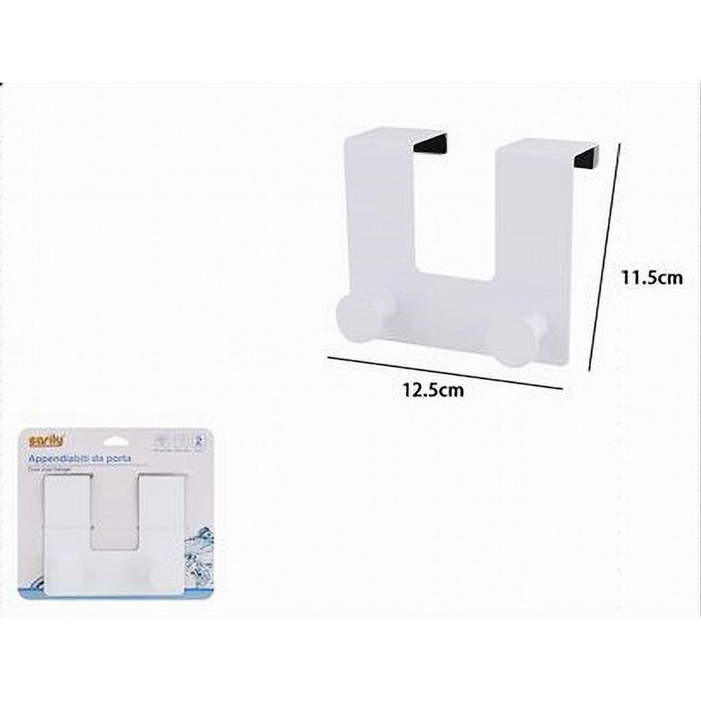 Trade Shop - Appendiabiti Da Porta Con 2 Ganci 12.5x11.5 Cm Bianco Asciugamani Vestiti 87779 -