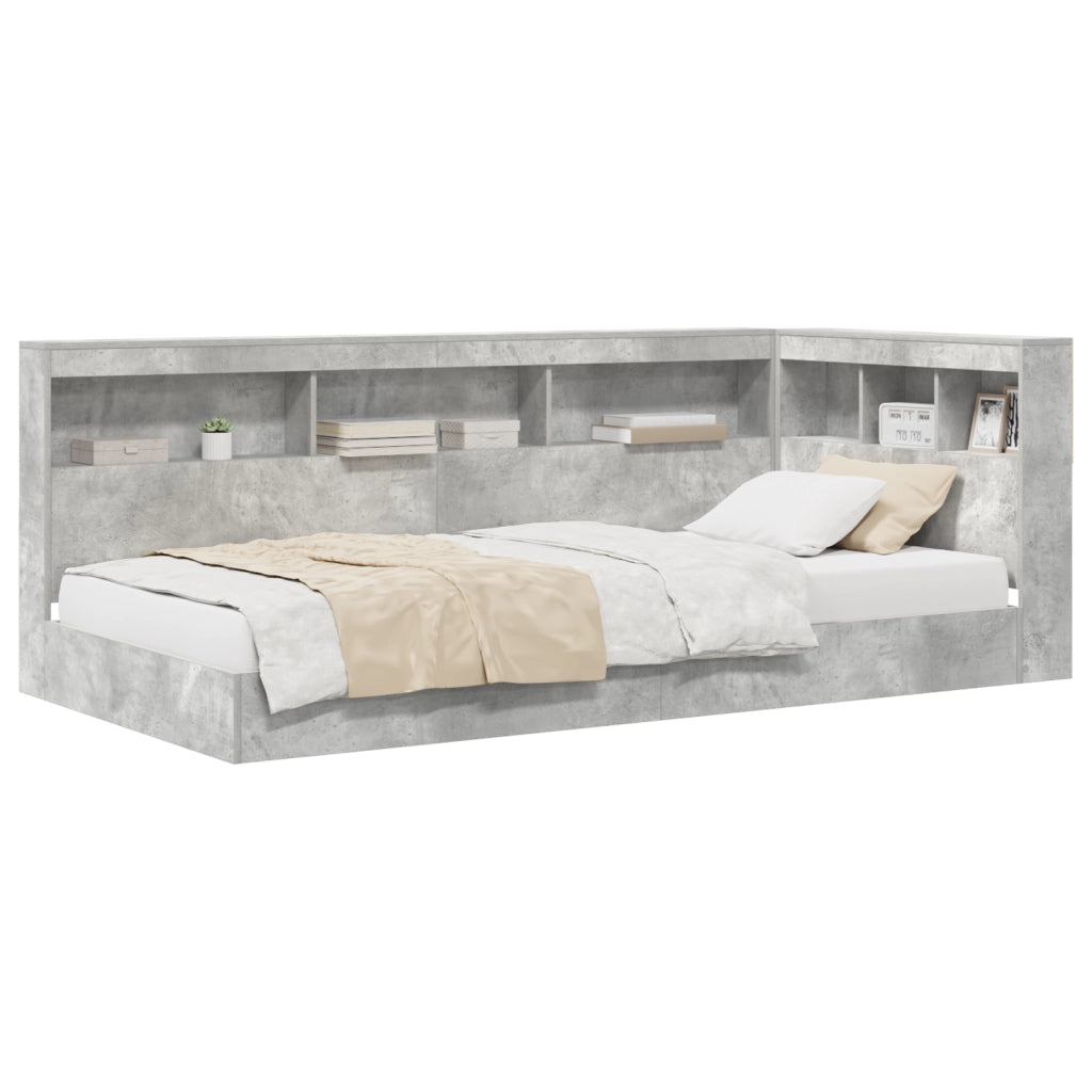 Letto con Libreria Grigio Calcestruzzo 75x190 cm in Legno Ingegnerizzato