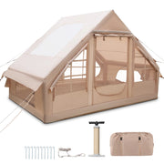 Tenda gonfiabile impermeabile per 4-6 persone con pompa, Tenda familiare portatile facile da montare per tutte le stagioni Beige-Tende