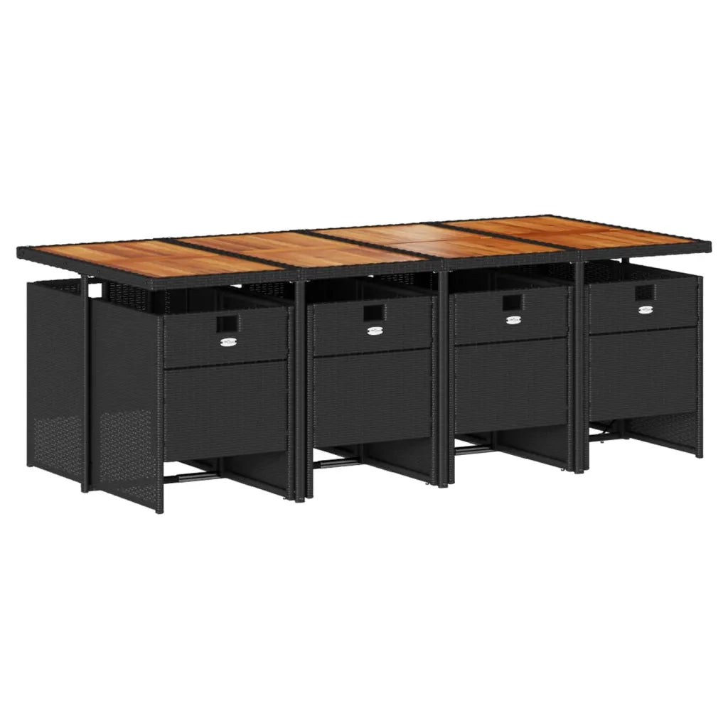 Set da Pranzo da Giardino 9 pz con Cuscini Nero in Polyrattan 3277694