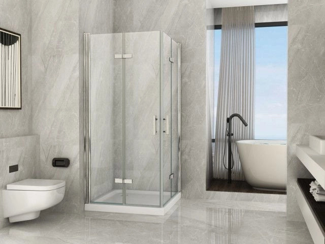 Box doccia in Cristallo 8 mm frameless due lati con due porte a libro soffietto Easyclean - Misura: 80 x 90 x 195h cm