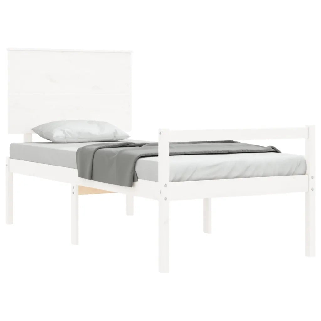Letto per Anziani con Testiera Bianco Single in Legno Massello 3195447