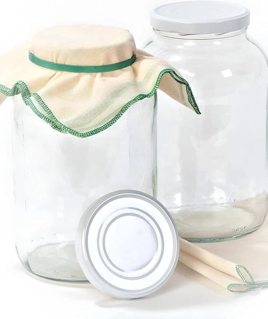 Poteri in Vetro Grande 4L per Fermentazione | Ideali per Kombucha e Kefir | Coperchio Ercolino | Apertura Ampia 10 cm