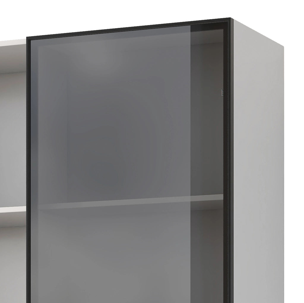 Vetrina LED 80 x 40 x 160 cm con 3 cassetti; 3 ripiani aperti e anta in vetro; bianco