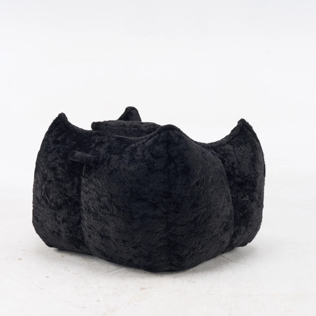Pouf poltrona in pelliccia sintetica con schienale ergonomico e imbottitura in schiuma senza montaggio nero