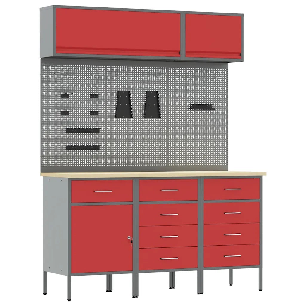 Set di mobili da lavoro con cassetto con blocco 8 pcs Rosso 3321451